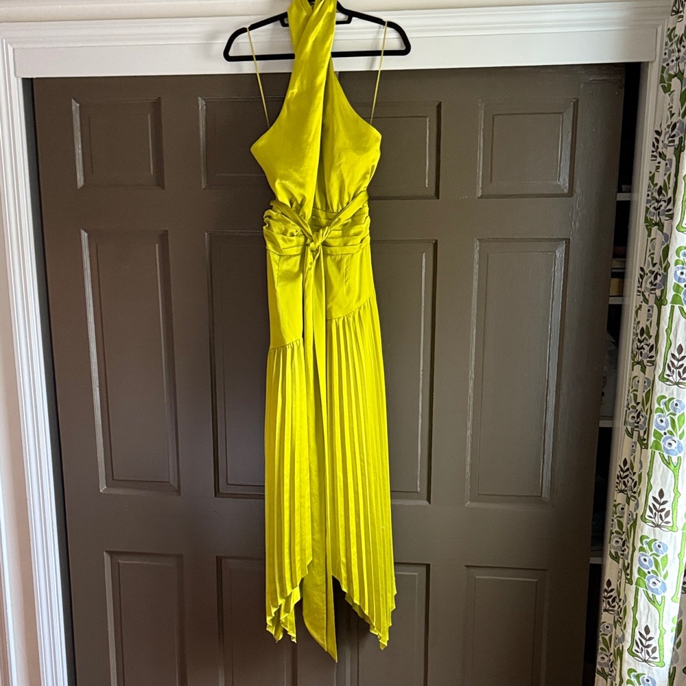 AMUR Halter Vibrant Silk Yellow Backless Dress